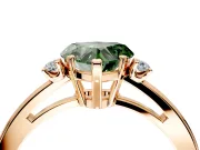 3 Stone Engagement Ring Setting for Fancy Green Heart-Shaped Center with Low-Set Round Cut Accents and Prong Head in Rose Gold