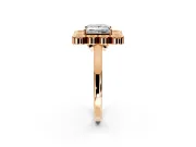 Cluster Halo Engagement Ring Setting for Princess Cut Center with Milgrain Bezel Accents and Prong Head in Rose Gold