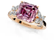 Floral Engagement Ring Setting for Fancy Pink Asscher Cut Center with Marquise Cluster Shoulders and Prong Head in Rose Gold