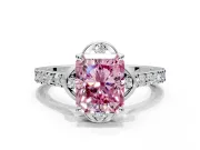 Floral Engagement Ring Setting for Fancy Pink Radiant Cut Center with Pave Band and Floral Prong Head in Sterling Silver