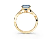 Solitaire Engagement Ring Setting for Fancy Blue Asscher Cut Center with Twisted Pave Split Shank and Prong Head in Yellow Gold