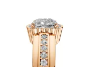 Halo Engagement Ring Setting for Cushion Cut Center with Wide Band, Inlaid Accent Row and Prong Head in Rose Gold