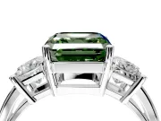 3 Stone Engagement Ring Setting for Fancy Green Asscher Cut Center with Matching Side Accents and Prong Head in Platinum