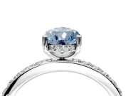 Solitaire Engagement Ring Setting for Fancy Blue Pear-Shaped Center with Fine Pave Band and Prong Head in Sterling Silver