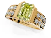 Bezel Engagement Ring Setting for Fancy Yellow Emerald Cut Center with Wide Channel-Set Band and Bezel Head in Yellow Gold