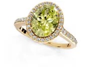 Halo Engagement Ring Setting for Fancy Yellow Oval Center with Pave Accents, Heart Basket and Prong Head in Yellow Gold