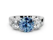 3 Stone Engagement Ring Setting for Fancy Blue Round Cut Center with Raised Basket Heads and Prong Head in Platinum