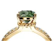 Solitaire Engagement Ring Setting for Fancy Green Cushion Cut Center with Raised Channel Band and Prong Head in Yellow Gold