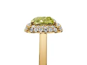 Halo Engagement Ring Setting for Fancy Yellow Cushion Cut Center with Plain Tapered Band and Prong Head in Yellow Gold