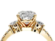 3 Stone Engagement Ring Setting for Cushion Cut Center with Round Cut Side Accents and Prong Head in Yellow Gold