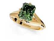 Solitaire Engagement Ring Setting for Fancy Green Radiant Cut Center with Milgrain Cathedral Band and Prong Head in Yellow Gold