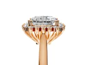 Starburst Halo Engagement Ring Setting for Radiant Cut Center with Thin Round-Wire Band and Prong Head in Rose Gold