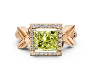 Halo Engagement Ring Setting for Fancy Yellow Princess Cut Center with Floral Band and Prong Head in Rose Gold