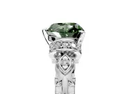 Solitaire Engagement Ring Setting for Fancy Green Heart-Shaped Center with Filigree Band and Prong Head in White Gold