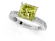 Solitaire Engagement Ring Setting for Fancy Yellow Princess Cut Center with Milgrain-Edged Pave Band and Prong Head in White Gold