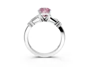 Bar-Set Engagement Ring Setting for Fancy Pink Cushion Cut Center with Tapered Baguette Accents and Prong Head in Sterling Silver