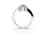 Halo Engagement Ring Setting for Fancy Pink Oval Center with Heart-Shaped Openwork, Pave Band and Prong Head in Platinum