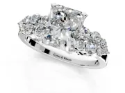 Cluster Engagement Ring Setting for Radiant Cut Center with 2-Row Shoulder Clusters and Prong Head in Sterling Silver