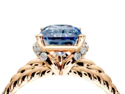 Halo Engagement Ring Setting for Fancy Blue Radiant Cut Center with Rope Twist Split Shank and Prong Head in Rose Gold