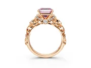 Solitaire Engagement Ring Setting for Fancy Pink Asscher Cut Center with Filigree Band and Prong Head in Rose Gold