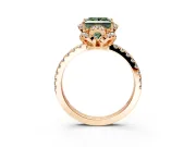 Halo Engagement Ring Setting for Fancy Green Princess Cut Center with Openwork Halo, Pave Band and Prong Head in Rose Gold