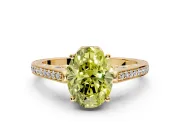 Cathedral Engagement Ring Setting for Fancy Yellow Oval Center with Antique-Style Pave Band and Prong Head in Yellow Gold