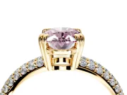 Solitaire Engagement Ring Setting for Fancy Pink Oval Center with Multi-Row Pave Accents and Basket Head in Yellow Gold