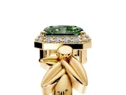 Halo Engagement Ring Setting for Fancy Green Radiant Cut Center with Floral Band and Prong Head in Yellow Gold