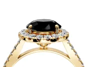 Halo Engagement Ring Setting for Fancy Black Round Cut Center with Narrowing Pave Band and Prong Head in Yellow Gold