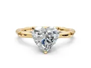 Solitaire Engagement Ring Setting for Heart-Shaped Center with Bamboo Band and Prong Head in Yellow Gold