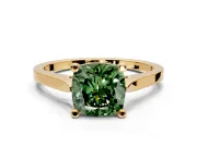 Solitaire Engagement Ring Setting for Fancy Green Cushion Cut Center with Tapered Shoulders and Prong Head in Yellow Gold