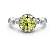 Vintage Station Engagement Ring Setting for Fancy Yellow Round Cut Center with Accents and Prong Head in Platinum