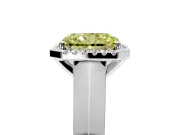 Halo Engagement Ring Setting for Fancy Yellow Radiant Cut Center with Knife Ridge Cathedral Band and Prong Head in White Gold