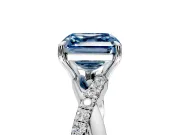 Crossover Engagement Ring Setting for Fancy Blue Asscher Cut Center with Pave and Plain Strands and Prong Head in Sterling Silver