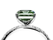 Solitaire Engagement Ring Setting for Fancy Green Asscher Cut Center with Micro Pave Band and Prong Head in White Gold