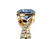 Solitaire Engagement Ring Setting for Fancy Blue Radiant Cut Center with Narrow Twist Pave Band and Prong Head in Yellow Gold