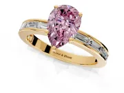 Solitaire Engagement Ring Setting for Fancy Pink Pear-Shaped Center with Channel Baguette Band and Prong Head in Yellow Gold