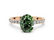 Solitaire Engagement Ring Setting for Fancy Green Oval Center with Large Accent Band and Prong Head in Rose Gold