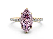 Solitaire Engagement Ring Setting for Fancy Pink Marquise Center with Micro Pave Band and Prong Head in Yellow Gold