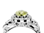 Halo Engagement Ring Setting for Fancy Yellow Pear-Shaped Center with Open Scroll Shoulders and Prong Head in Sterling Silver