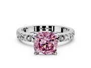 Solitaire Engagement Ring Setting for Fancy Pink Cushion Cut Center with XO Engraved Band and Prong Head in Platinum