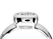 Solitaire Engagement Ring Setting for Cushion Cut Center with Wide Band and Bezel Head in Platinum