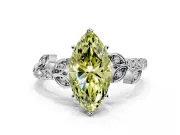 Leaf Motif Engagement Ring Setting for Fancy Yellow Marquise Center with Pave Band and Prong Head in Platinum