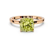 Solitaire Engagement Ring Setting for Fancy Yellow Cushion Cut Center with Thin Rounded Plain Band and Prong Head in Rose Gold