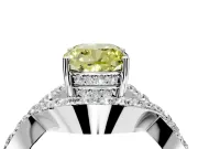 Halo Engagement Ring Setting for Fancy Yellow Cushion Cut Center with Pave Infinity Twist Band and Prong Head in White Gold
