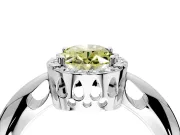 Halo Engagement Ring Setting for Fancy Yellow Oval Center with Tapered Plain Band and Prong Head in Sterling Silver