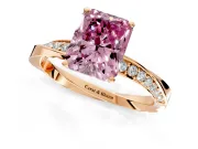 Side Accent Engagement Ring Setting for Fancy Pink Radiant Cut Center with Accent Shoulders and Prong Head in Rose Gold