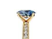 Solitaire Engagement Ring Setting for Fancy Blue Oval Center with Milgrain-Edged Pave Band and Prong Head in Yellow Gold