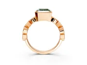 Milgrain Bezel Engagement Ring Setting for Fancy Green Asscher Cut Center with Marquise Stations and Bezel Head in Rose Gold