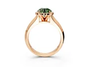 Halo Engagement Ring Setting for Fancy Green Round Cut Center with Knife Ridge Cathedral Band and Prong Head in Rose Gold